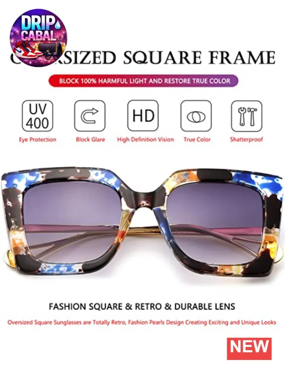 Oversized Square Sunglasses for Women UV400 Protection Retro Metal Frame